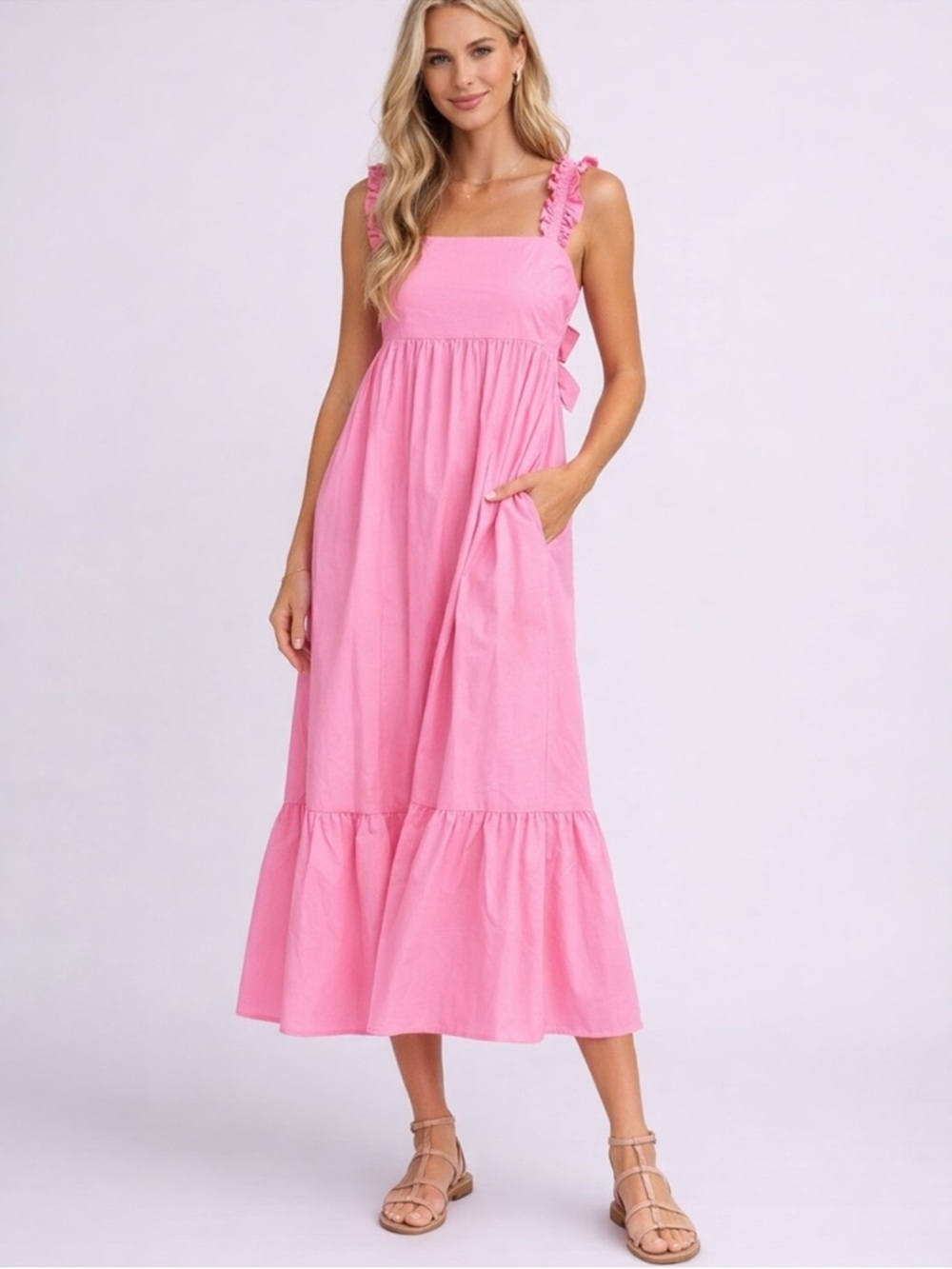 Abercrombie & Fitch Pink Ruffle Backless Bow Midi Dress Size XXS Petite